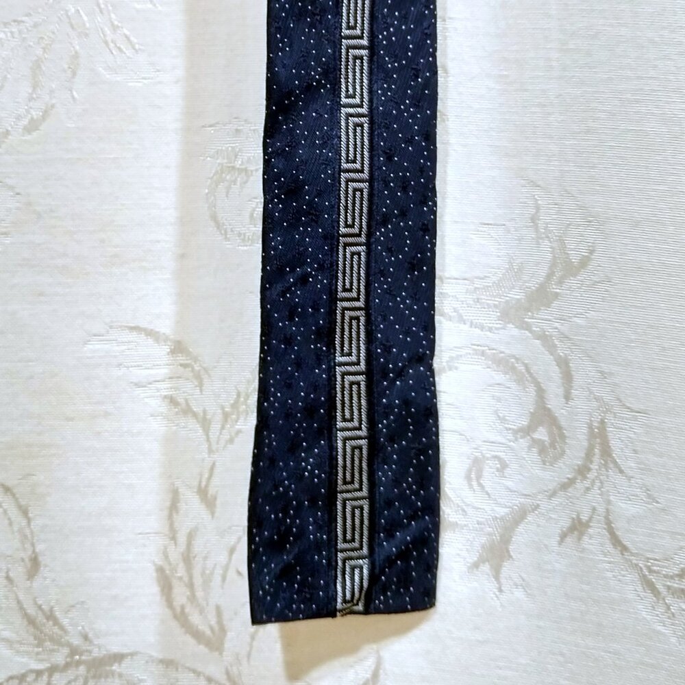 Vintage 50s Square End Greek Key Star Field Jacquard Wembly Silk Tie Art Deco